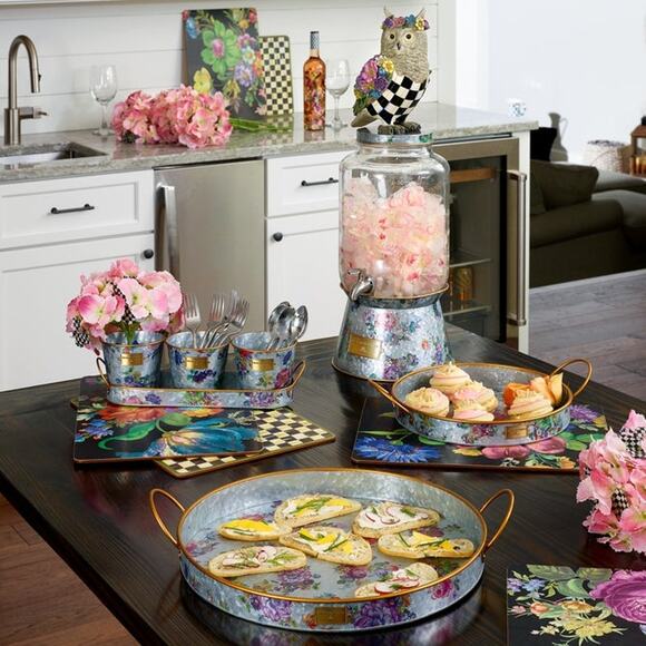 Brand New Mackenzie Childs Flower Market Galvanized Serving Trays, Set of 2 - Picture 6 of 8